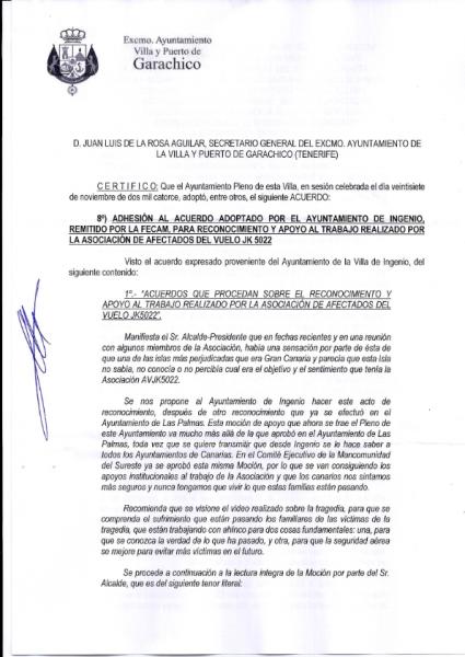 Certificado del Ayuntamiento de Garachico