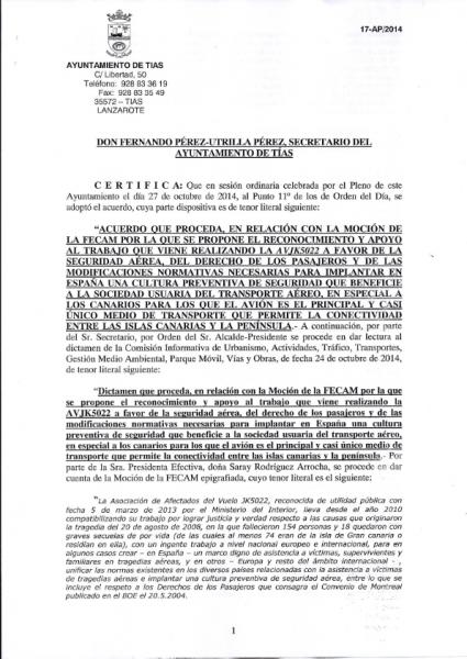 Certificado del Ayuntamiento de Tias
