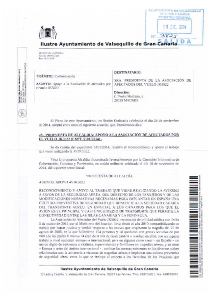 Certificado del Ayuntamiento de Valsequillo de Gran Canaria
